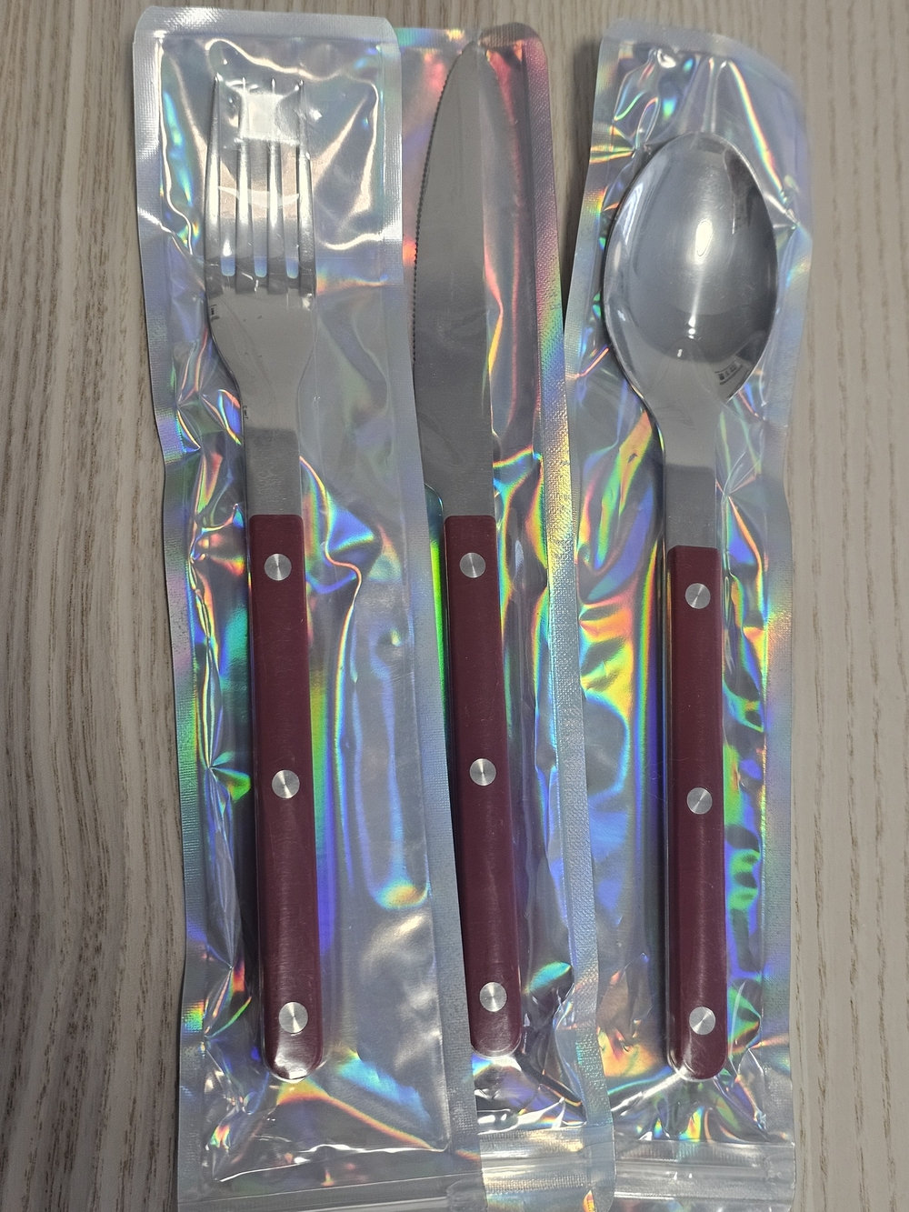 Red Handle Stainless Steel Flatware Set - 3-Piece Fork Knife Spoon